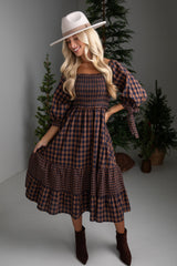 Show Me The Way Navy Gingham Smocked Midi Dress