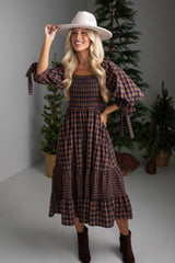 Show Me The Way Navy Gingham Smocked Midi Dress