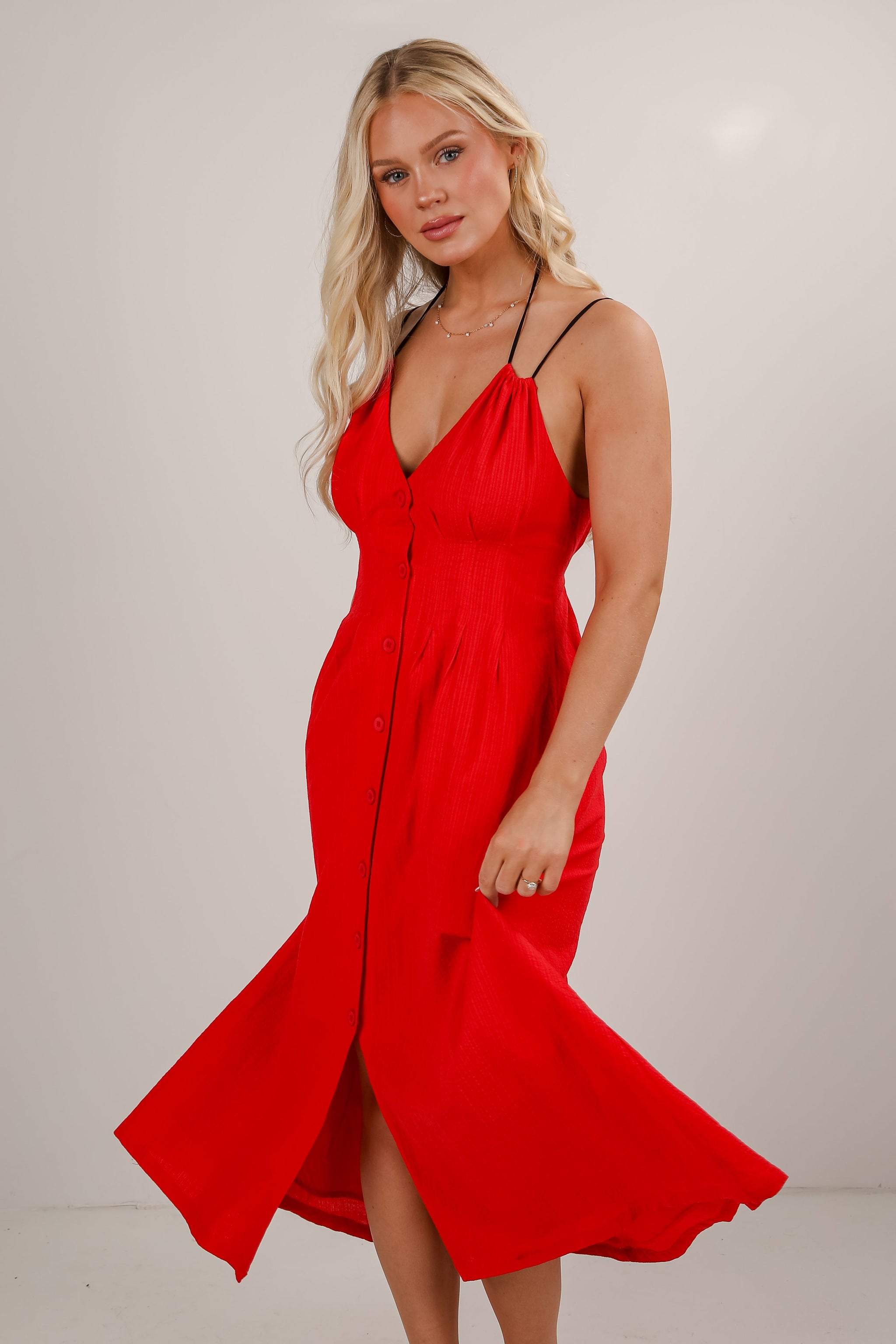 FINAL SALE - Right On Time Red Midi Dress