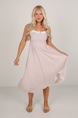 FINAL SALE - Sunny Day Classic Taupe Gingham Midi Dress