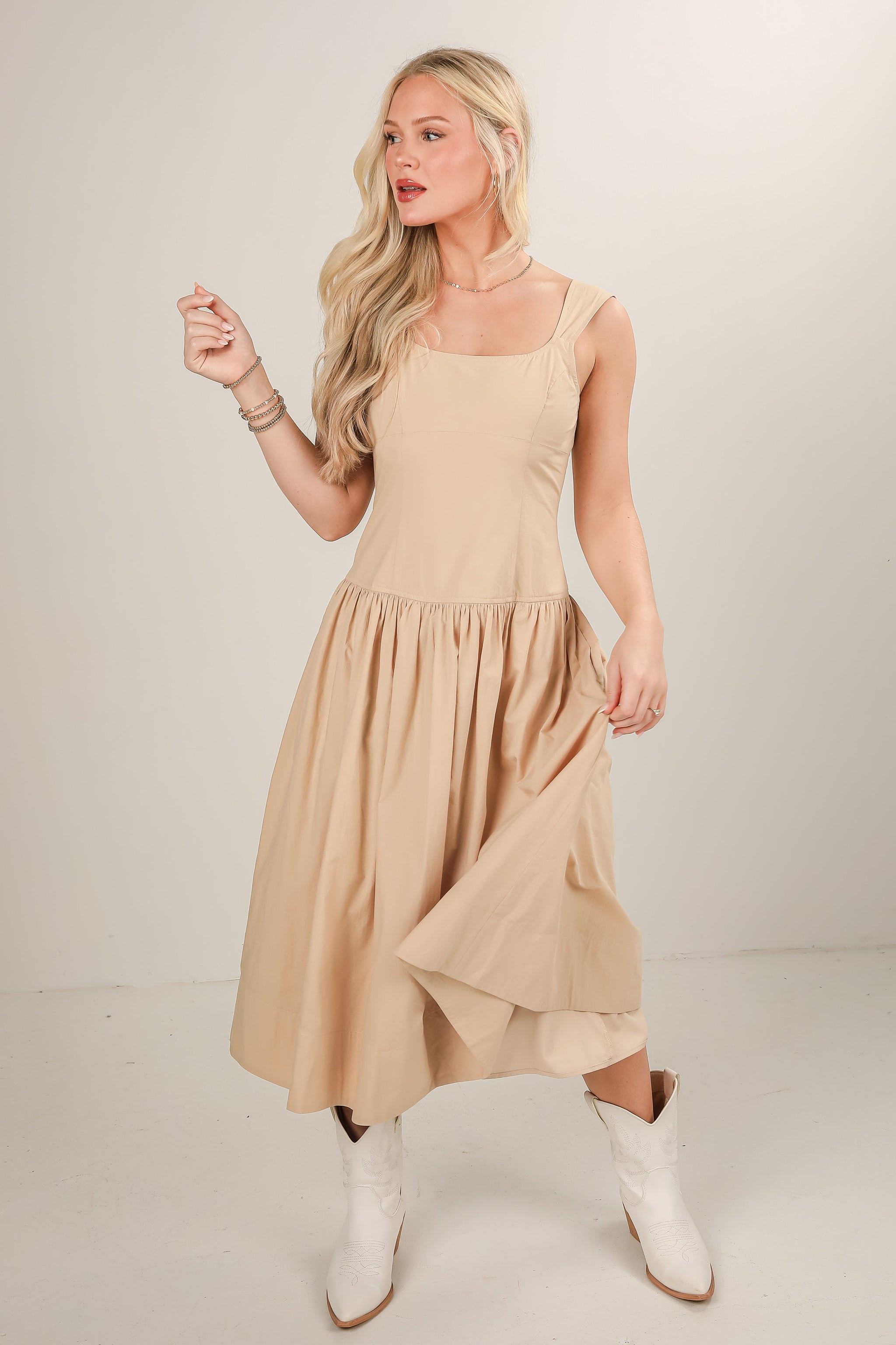 FINAL SALE - Make Your Mark Taupe Midi Dress