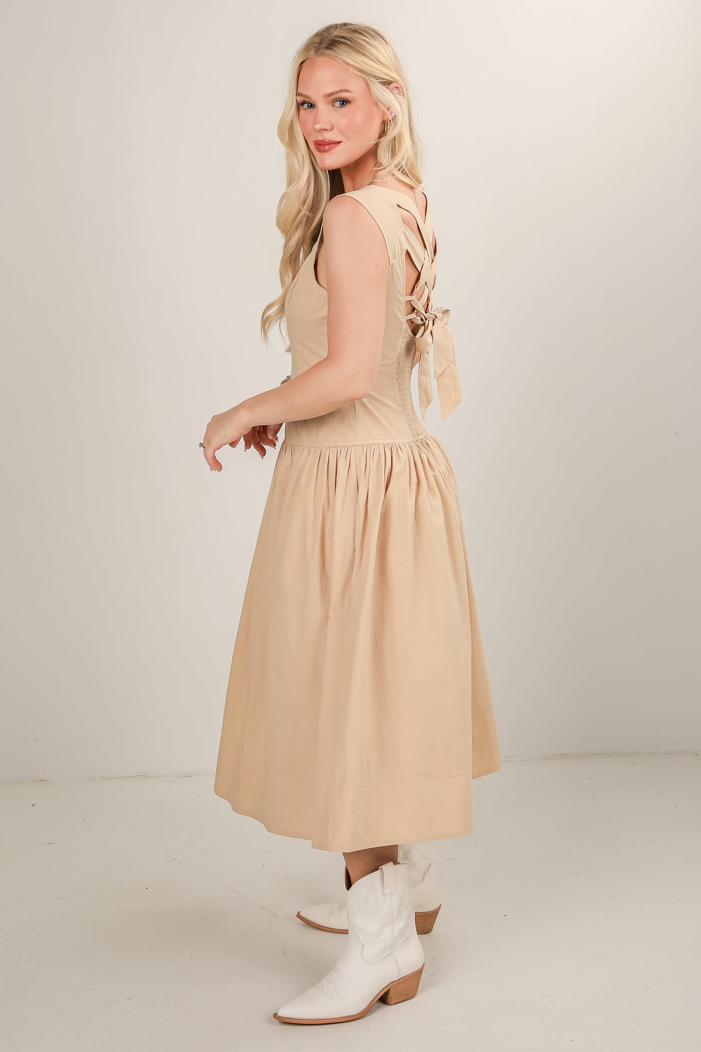 FINAL SALE - Make Your Mark Taupe Midi Dress