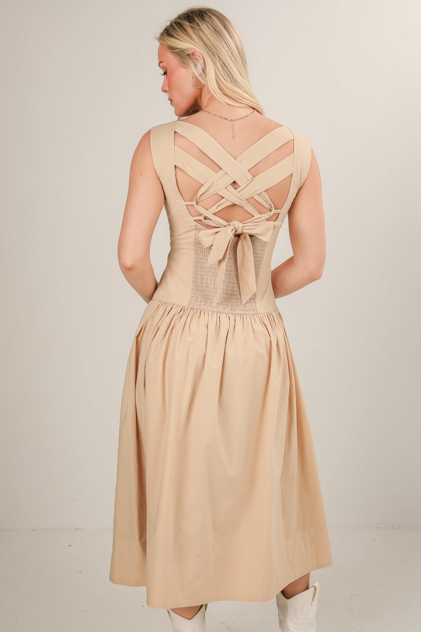 FINAL SALE - Make Your Mark Taupe Midi Dress