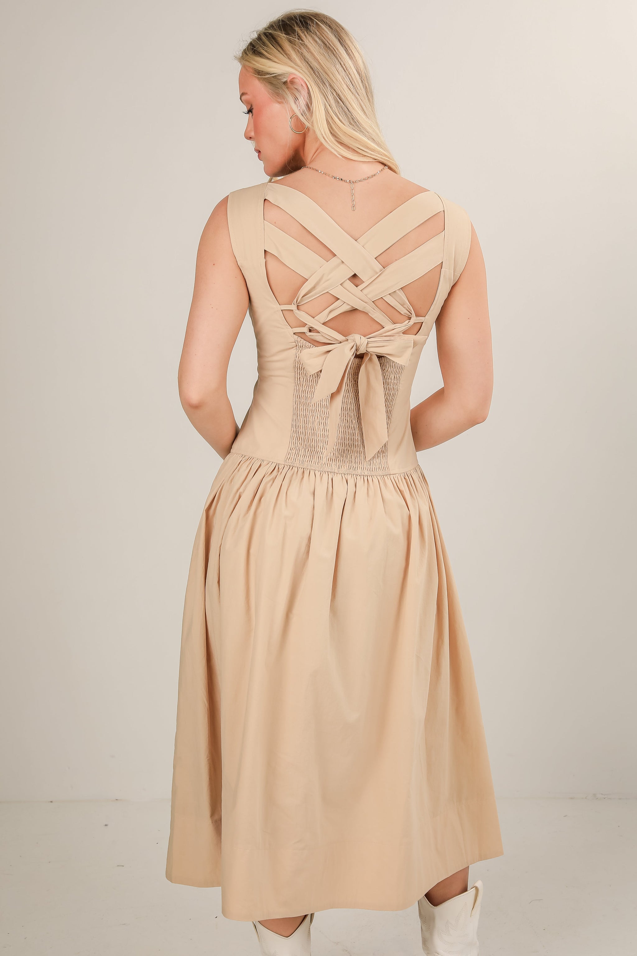 FINAL SALE - Make Your Mark Taupe Midi Dress