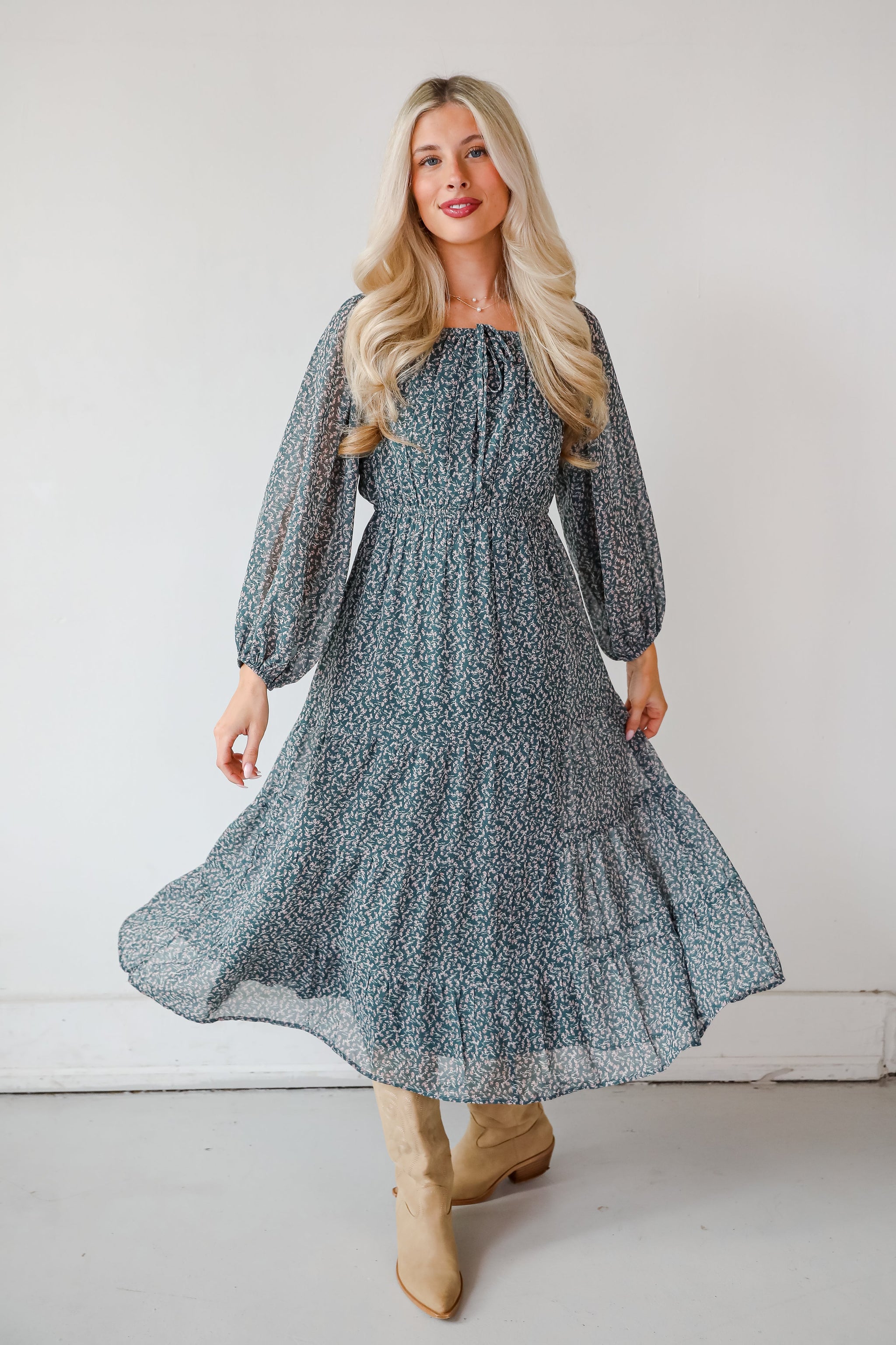 FINAL SALE - Endlessly Darling Teal Floral Midi Dress