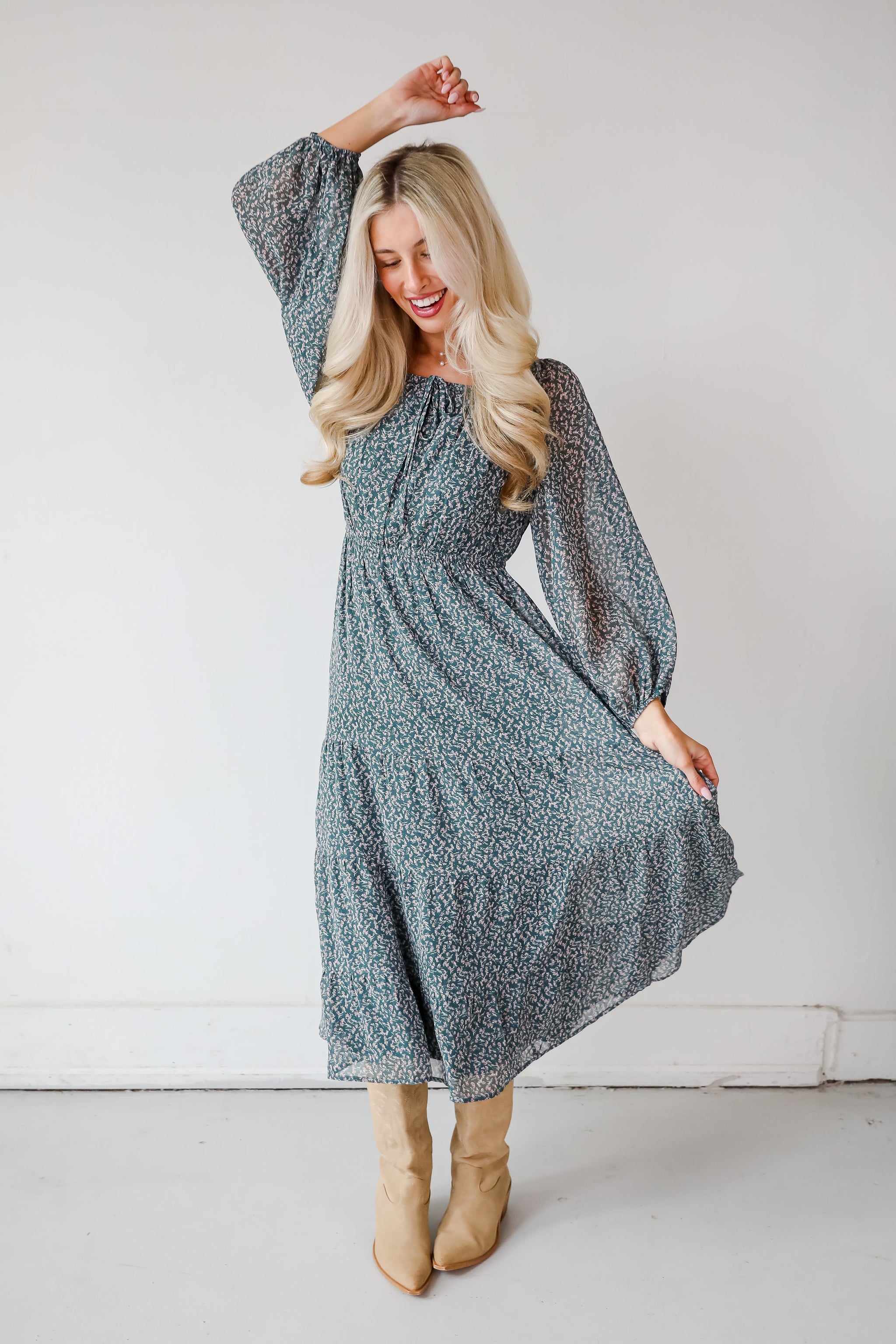 FINAL SALE - Endlessly Darling Teal Floral Midi Dress