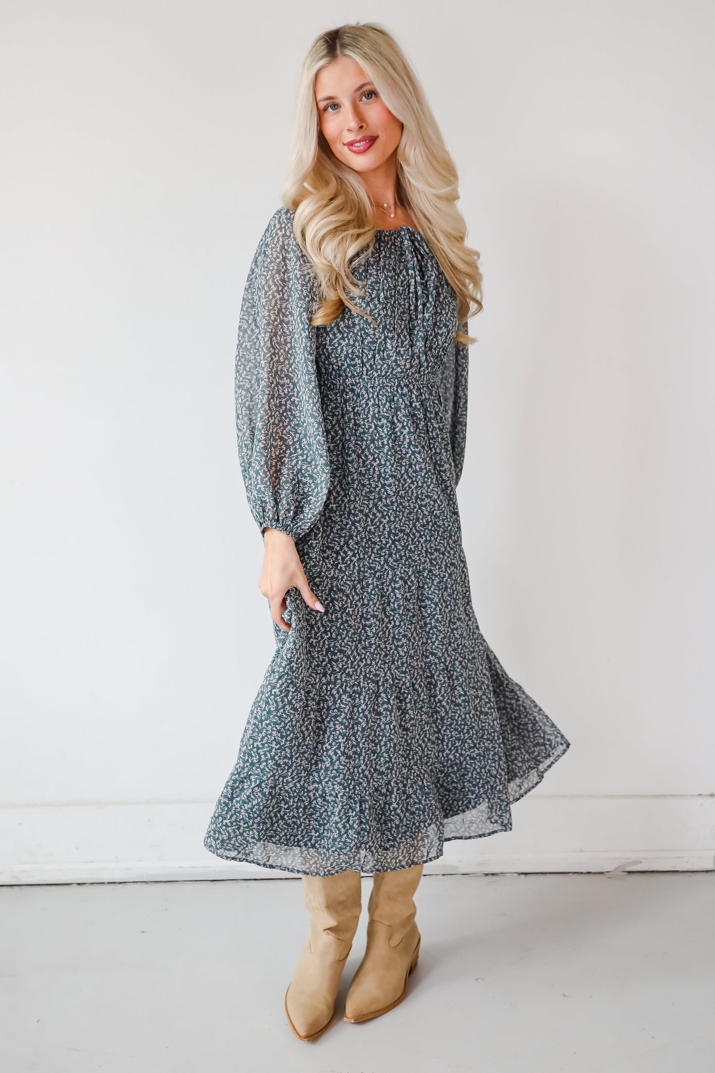 FINAL SALE - Endlessly Darling Teal Floral Midi Dress