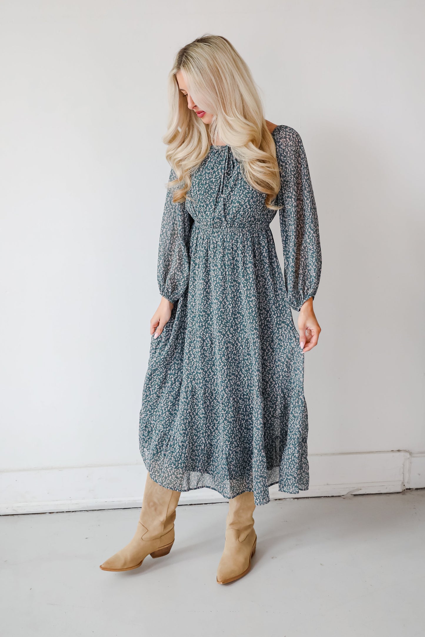 FINAL SALE - Endlessly Darling Teal Floral Midi Dress
