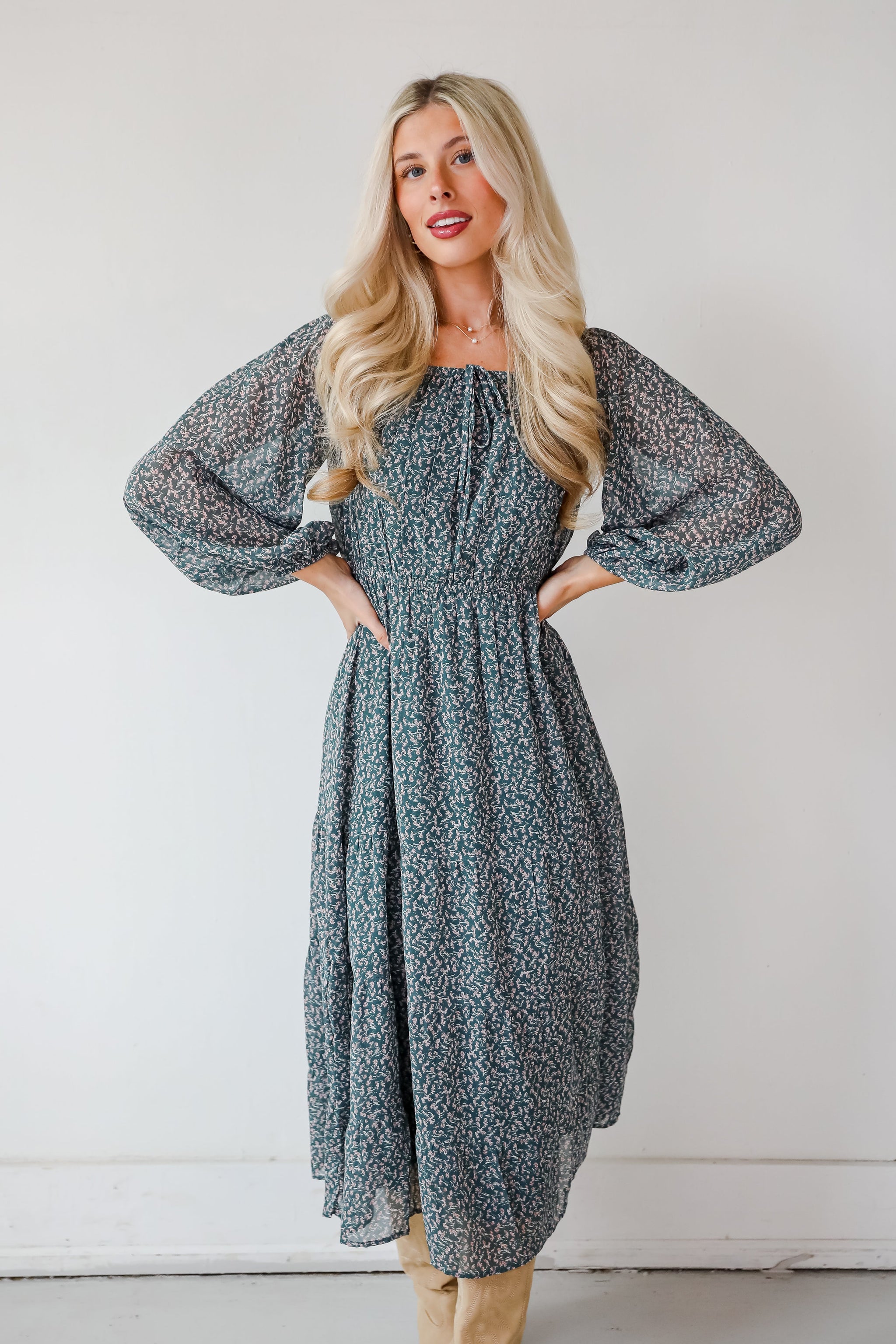 FINAL SALE - Endlessly Darling Teal Floral Midi Dress