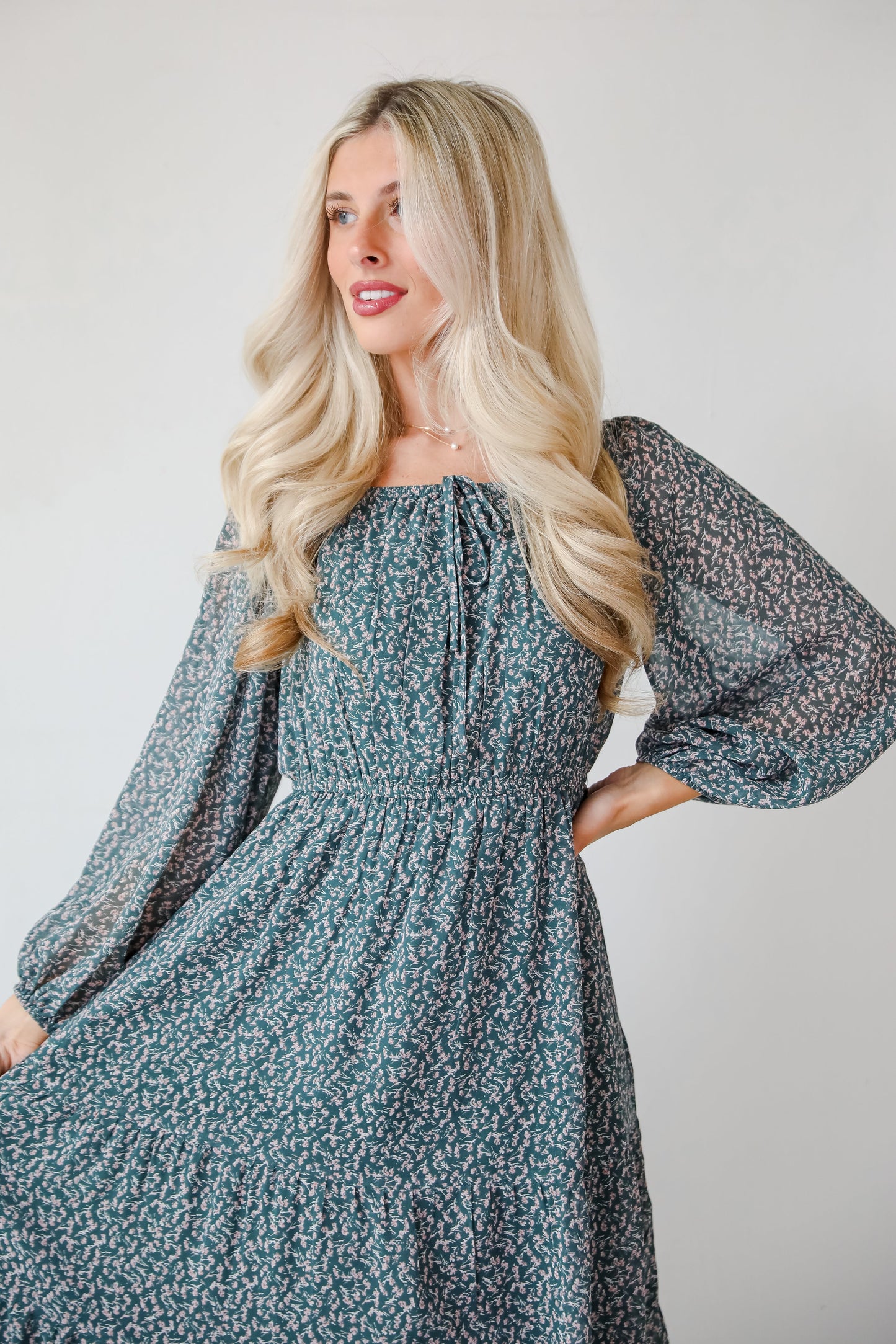 FINAL SALE - Endlessly Darling Teal Floral Midi Dress