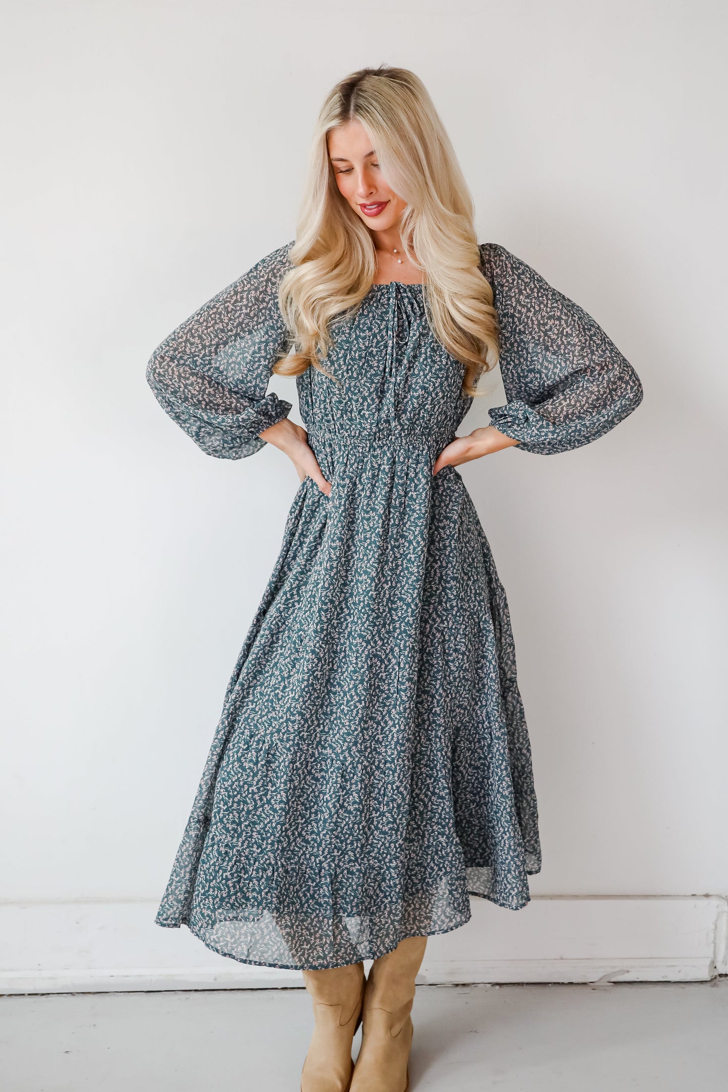 FINAL SALE - Endlessly Darling Teal Floral Midi Dress