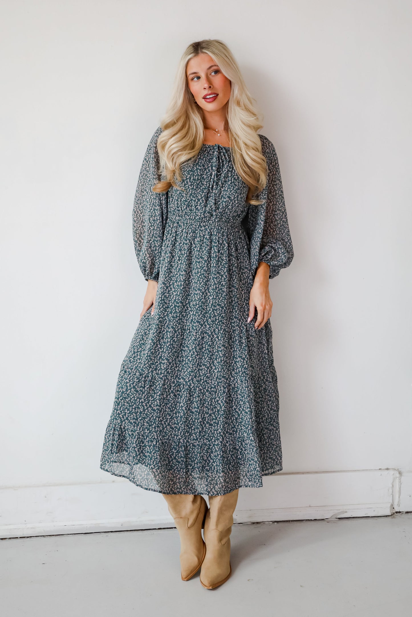 FINAL SALE - Endlessly Darling Teal Floral Midi Dress