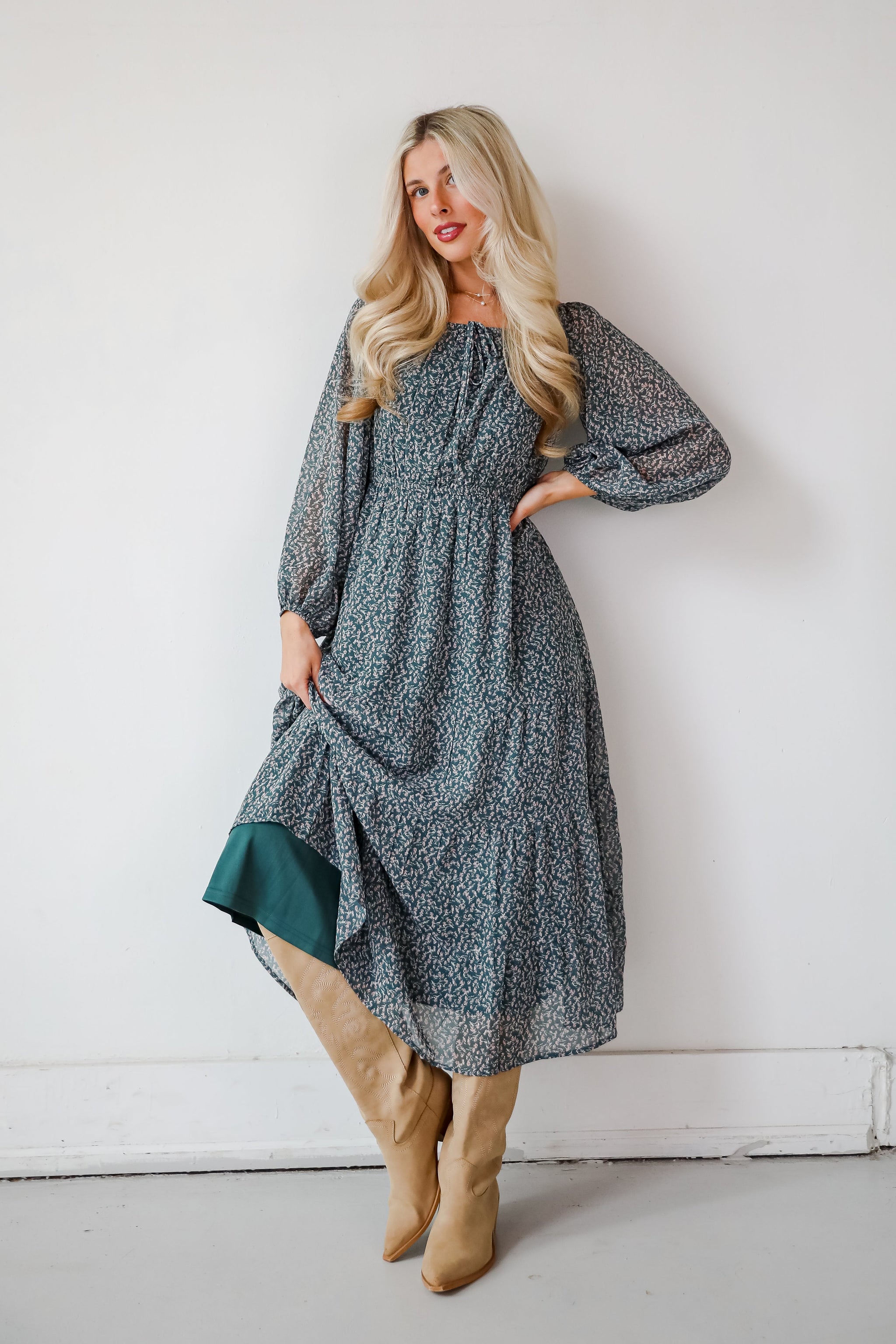 FINAL SALE - Endlessly Darling Teal Floral Midi Dress