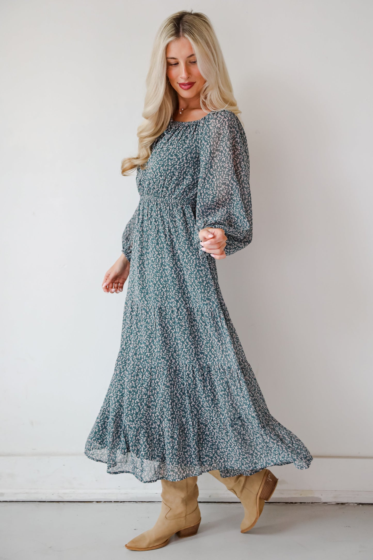 FINAL SALE - Endlessly Darling Teal Floral Midi Dress