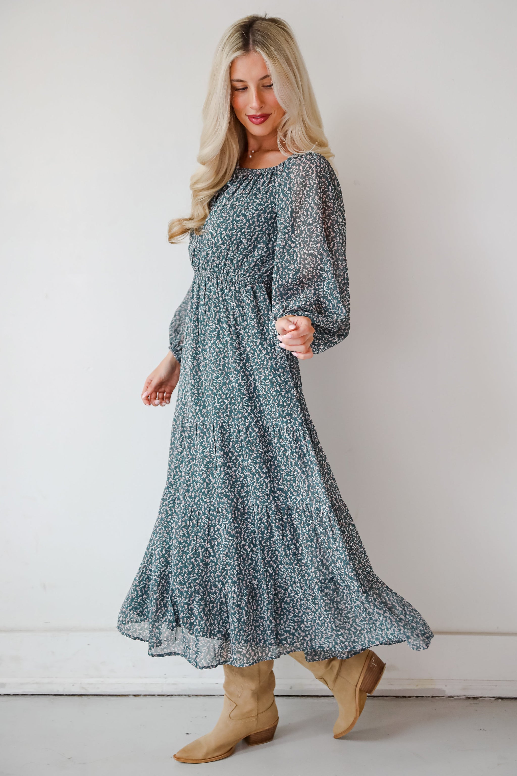 FINAL SALE - Endlessly Darling Teal Floral Midi Dress