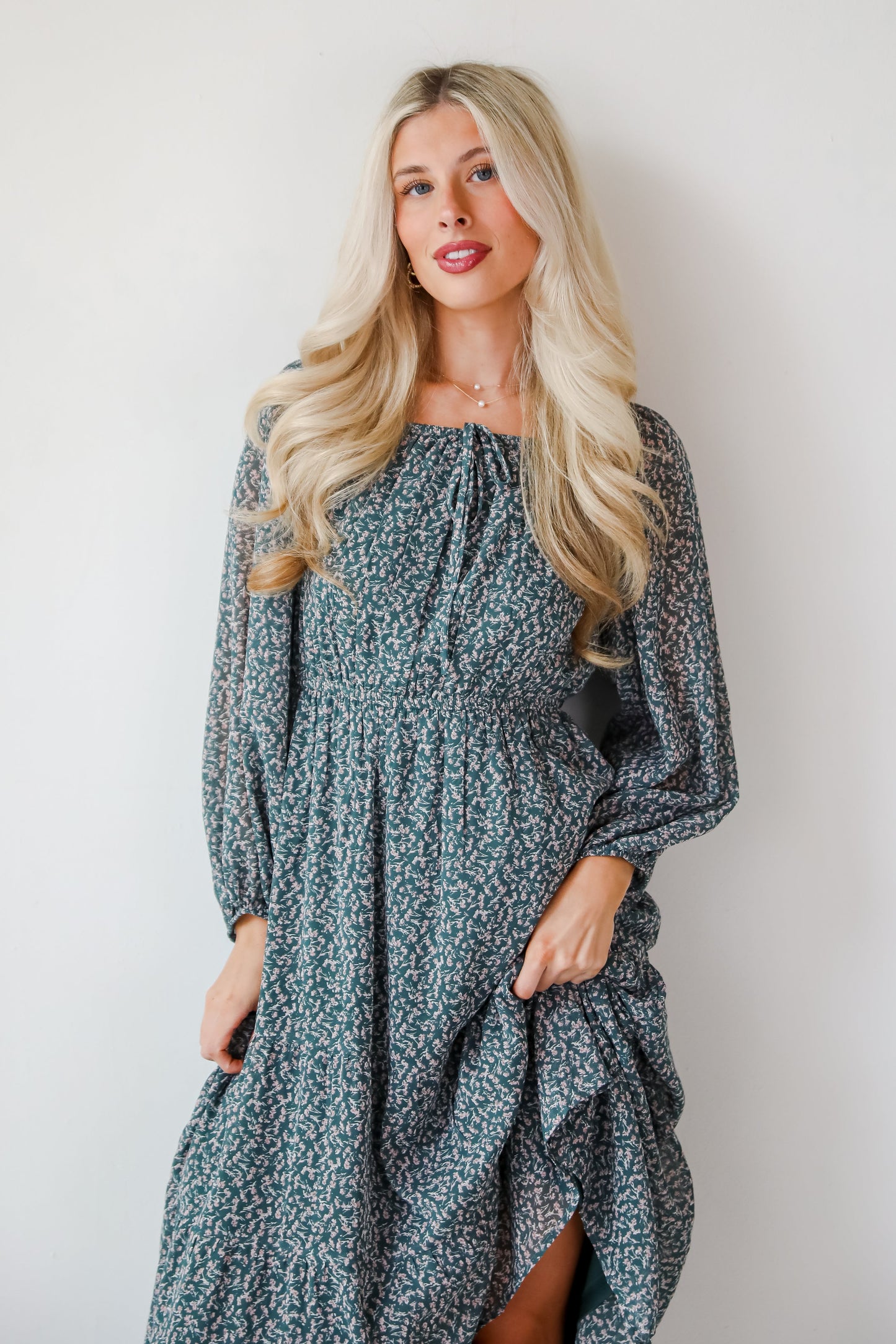FINAL SALE - Endlessly Darling Teal Floral Midi Dress