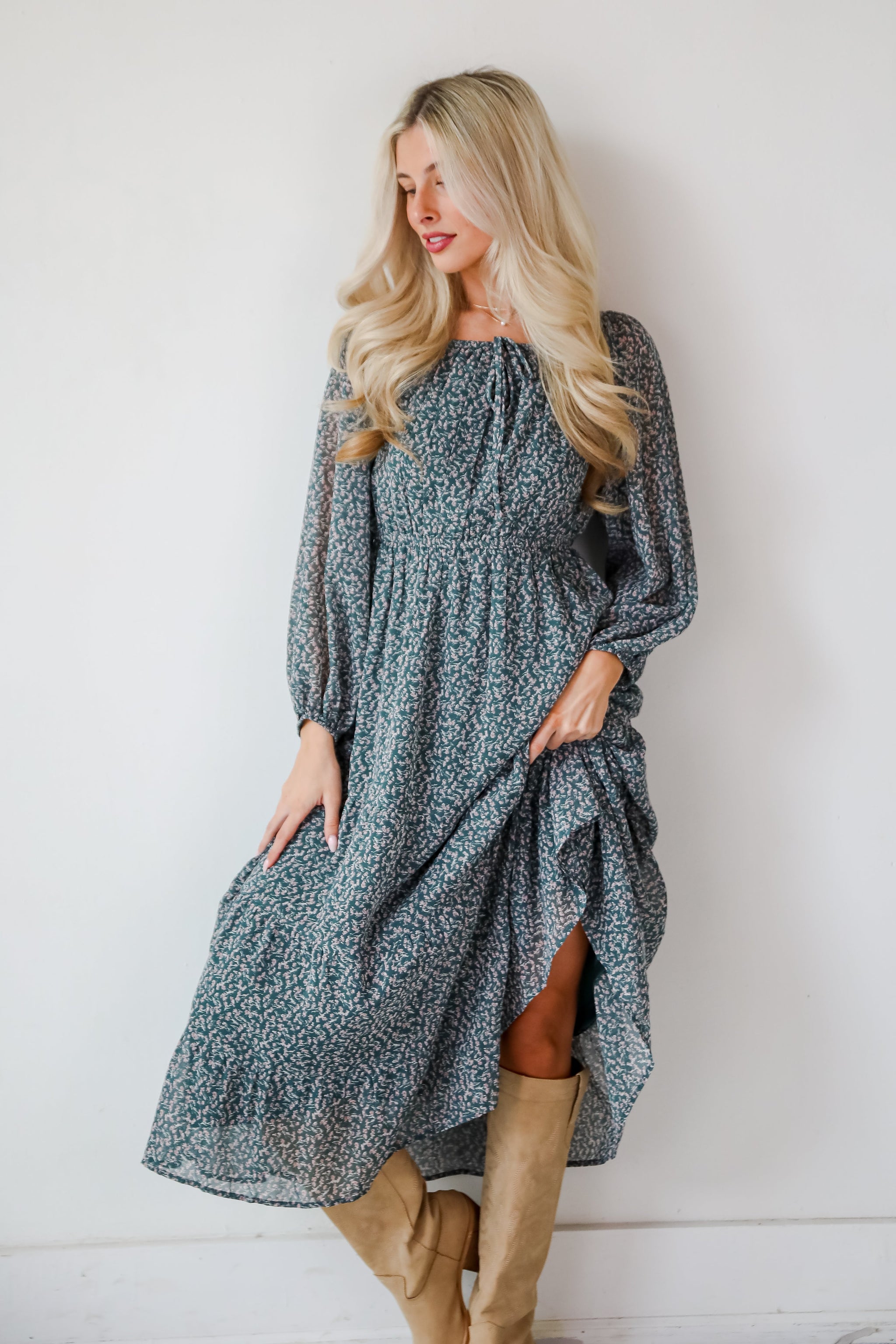 FINAL SALE - Endlessly Darling Teal Floral Midi Dress