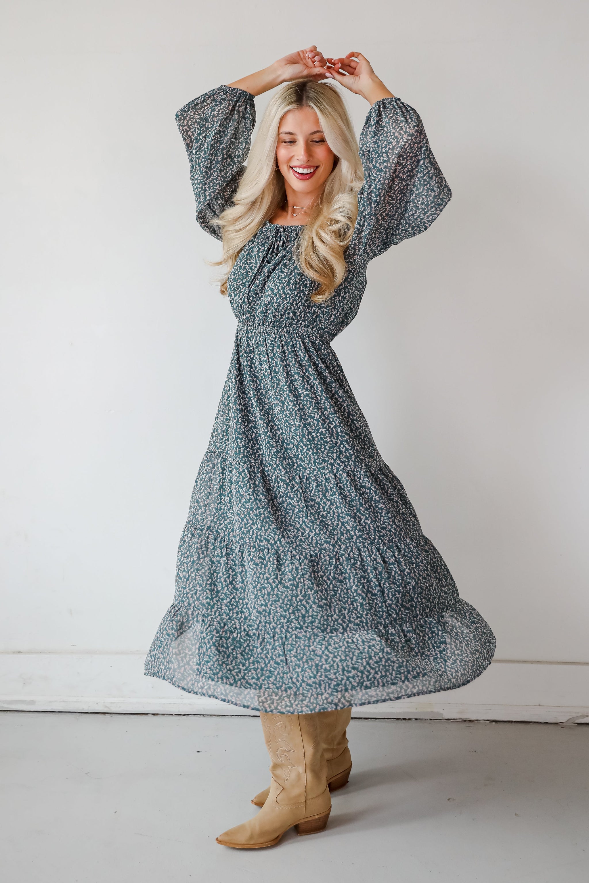 FINAL SALE - Endlessly Darling Teal Floral Midi Dress