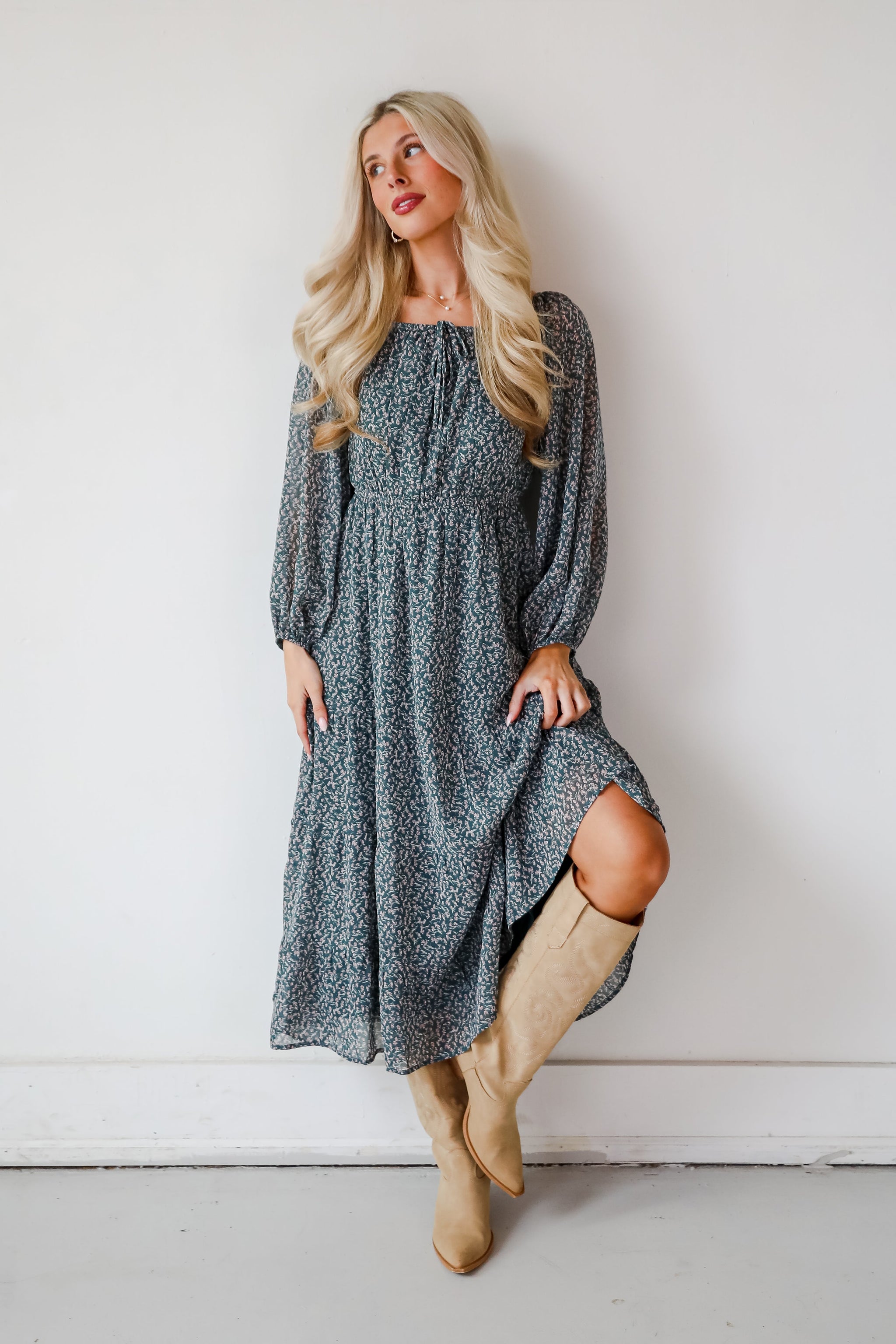 FINAL SALE - Endlessly Darling Teal Floral Midi Dress