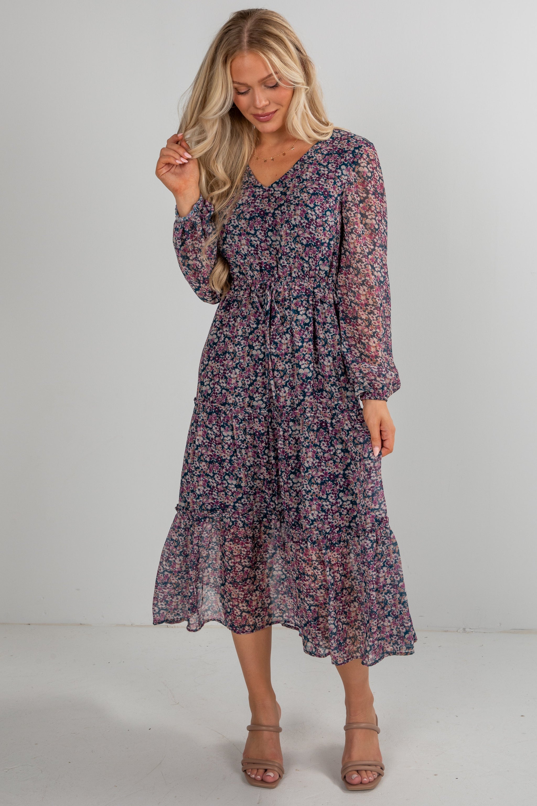 Giving You My Heart Teal Floral Midi Dress