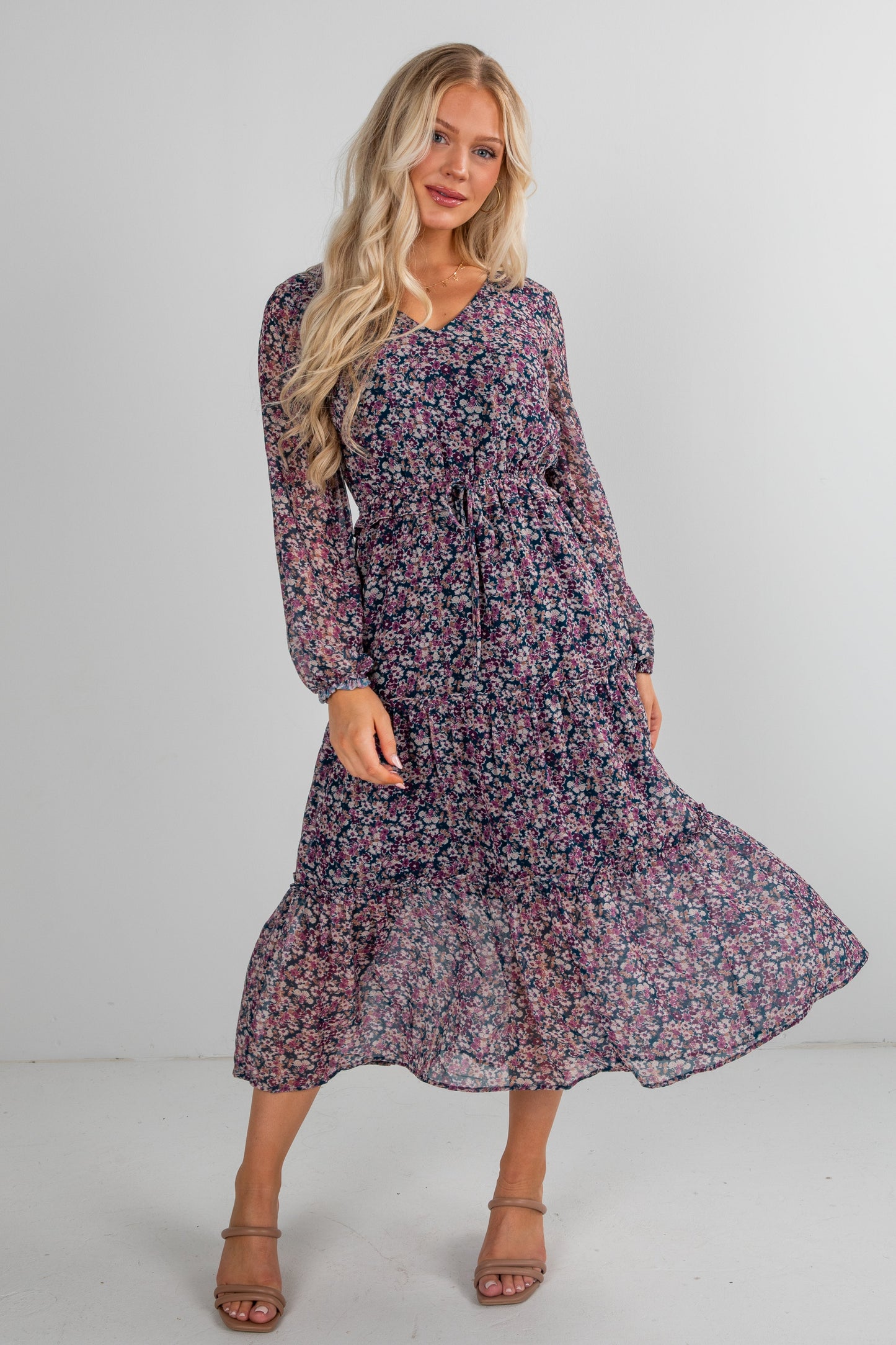 Giving You My Heart Teal Floral Midi Dress