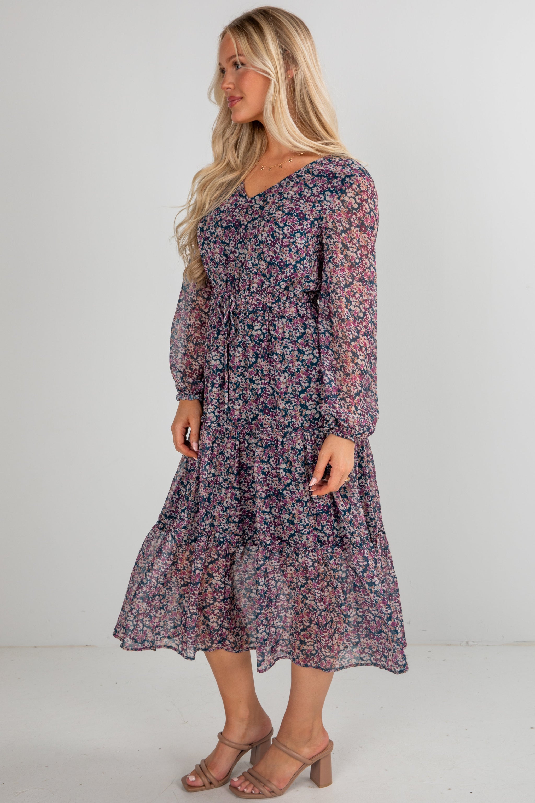 Giving You My Heart Teal Floral Midi Dress