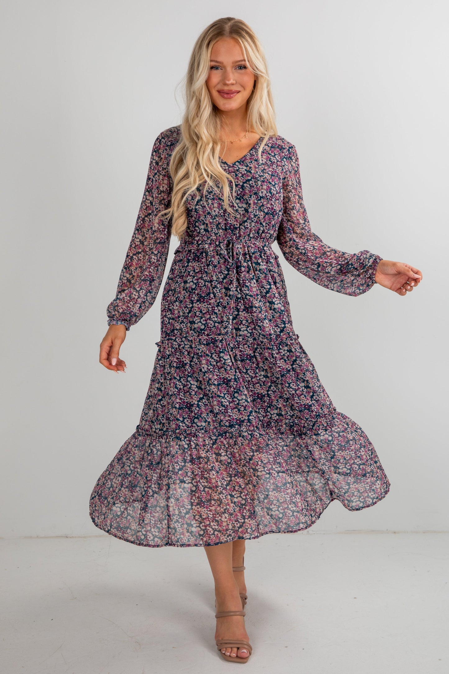 Giving You My Heart Teal Floral Midi Dress