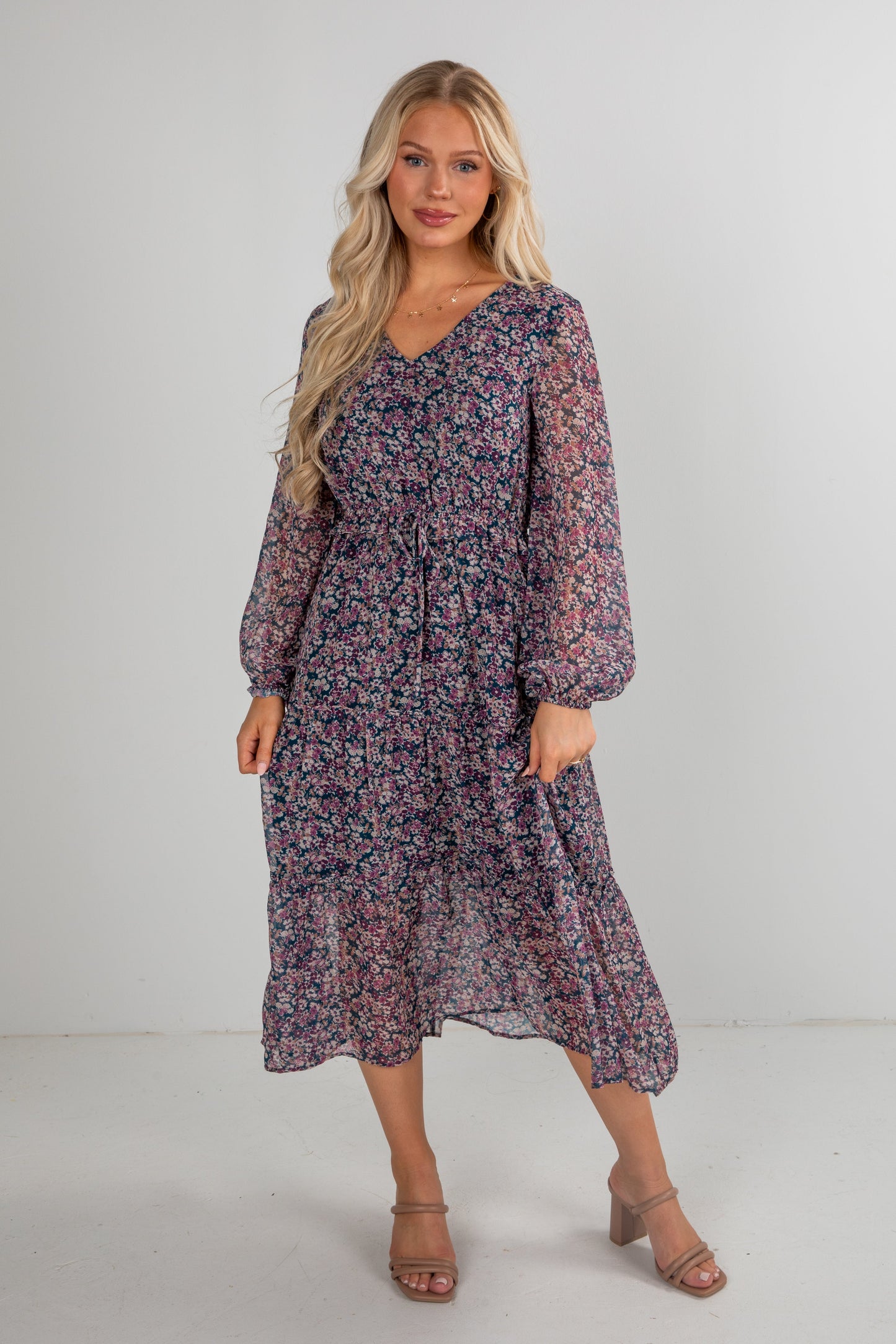 Giving You My Heart Teal Floral Midi Dress