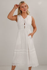 FINAL SALE - All I Could Want White Eyelet Bow Midi Dress