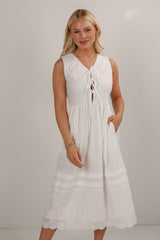FINAL SALE - All I Could Want White Eyelet Bow Midi Dress
