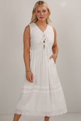 FINAL SALE - All I Could Want White Eyelet Bow Midi Dress